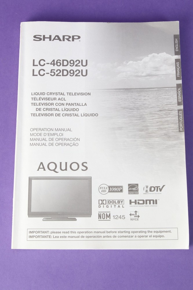 Sharp Aquos LC46D92U LC52D92U operation manual