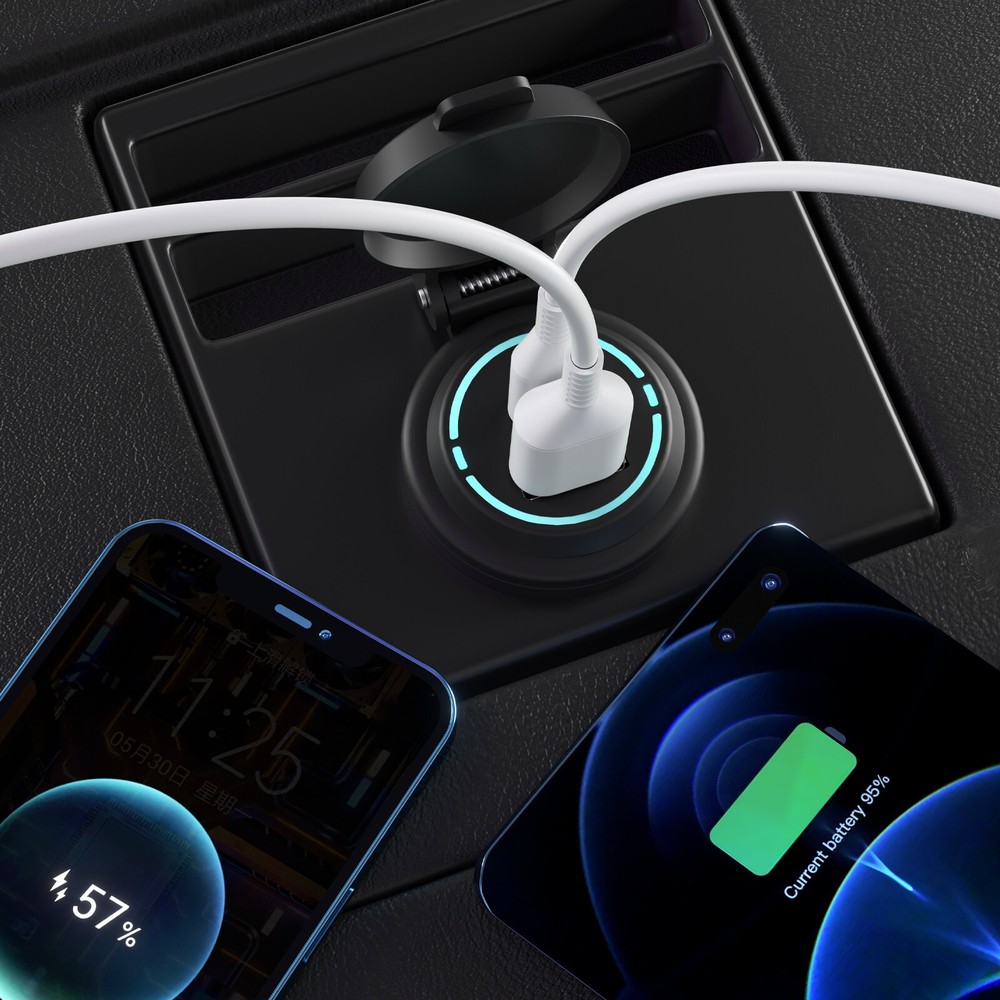 Quick Charger Car Cigarette Lighter Socket Dual USB Type-C Port Charging Power