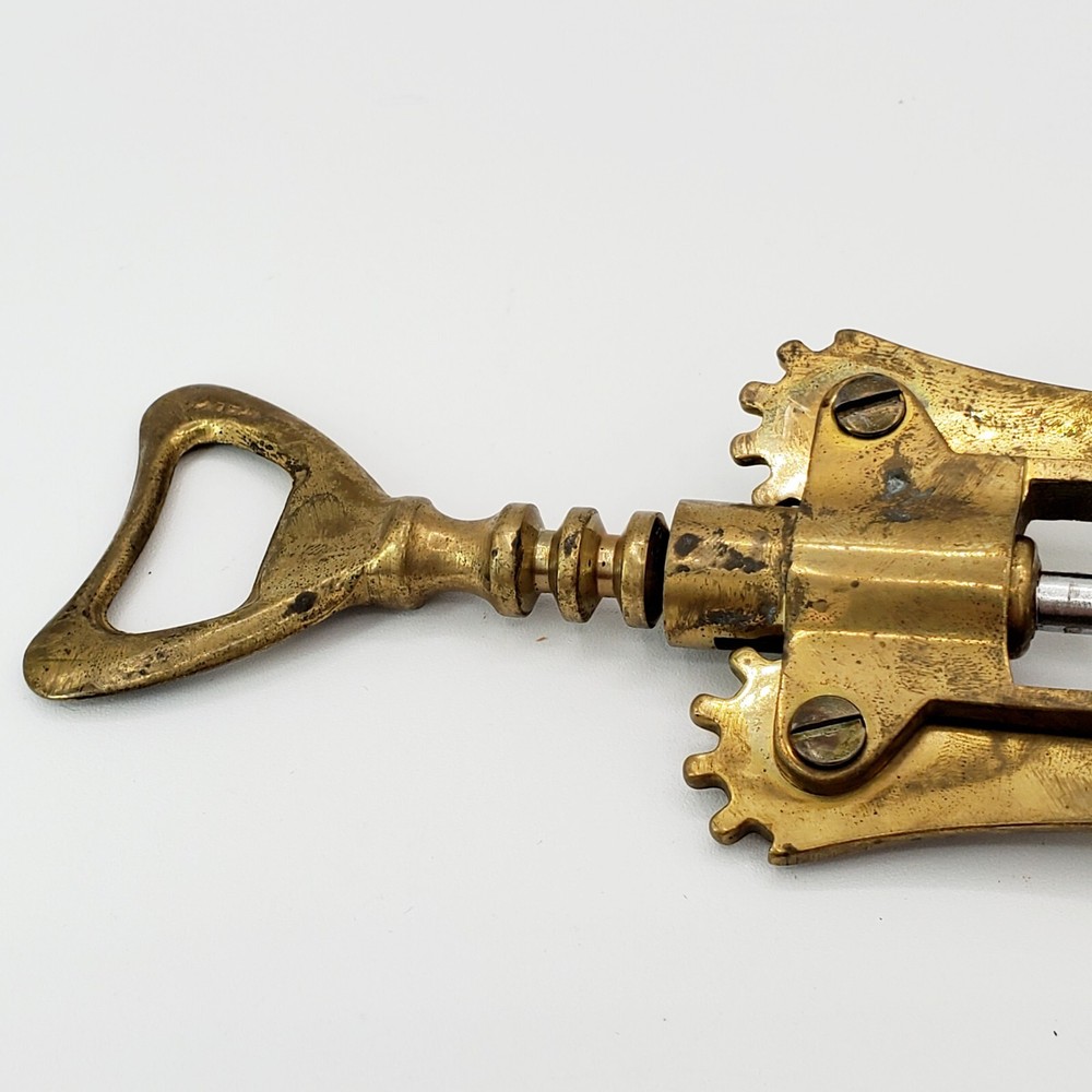 Vtg Solid Brass Corkscrew Bottle Opener Italy