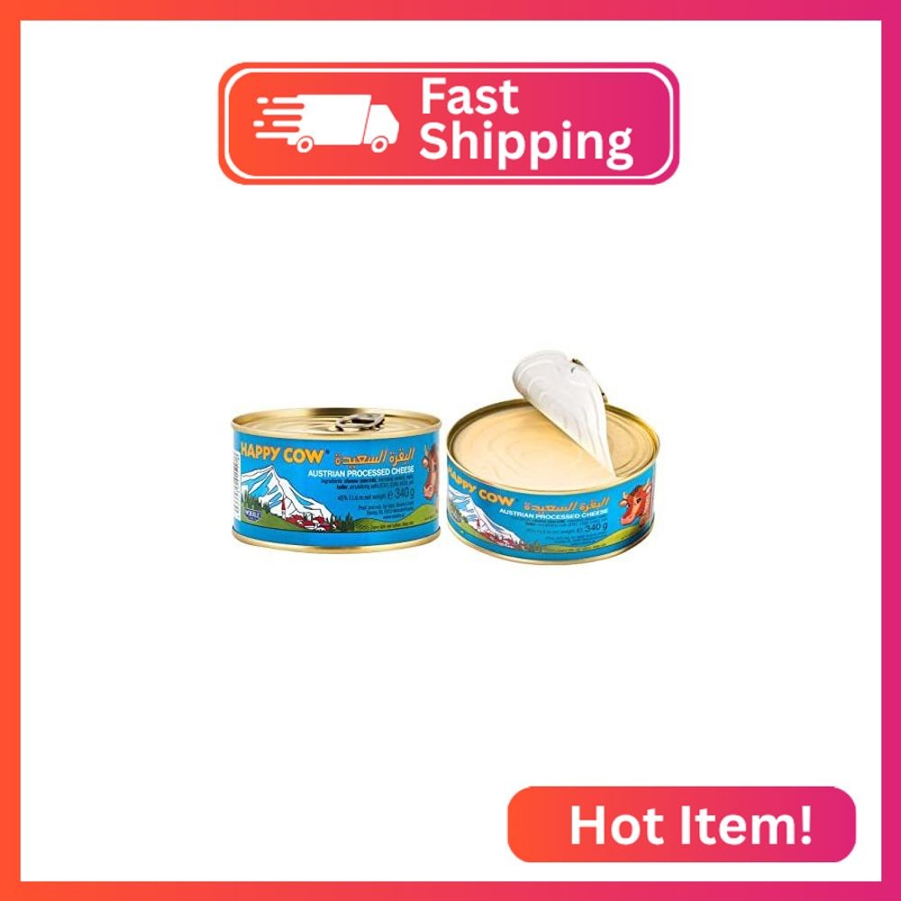 Happy Cow Halal Austrian Processed Cheese 12 OZ (340g) Easy Open Can, Rich Chedd