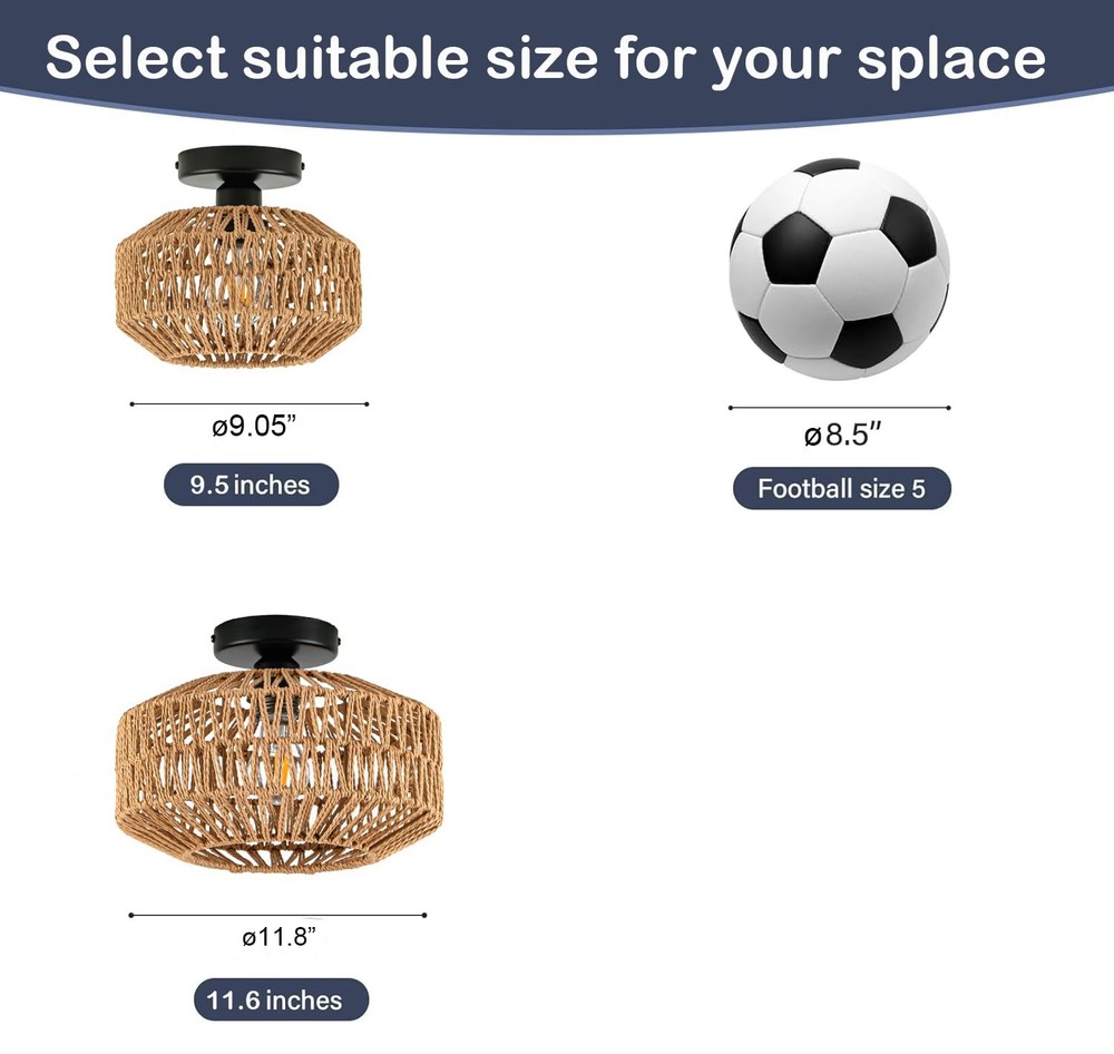 Mini Rattan Boho Ceiling Light Fixture, Small Woven Semi Flush Mount Ceiling ...