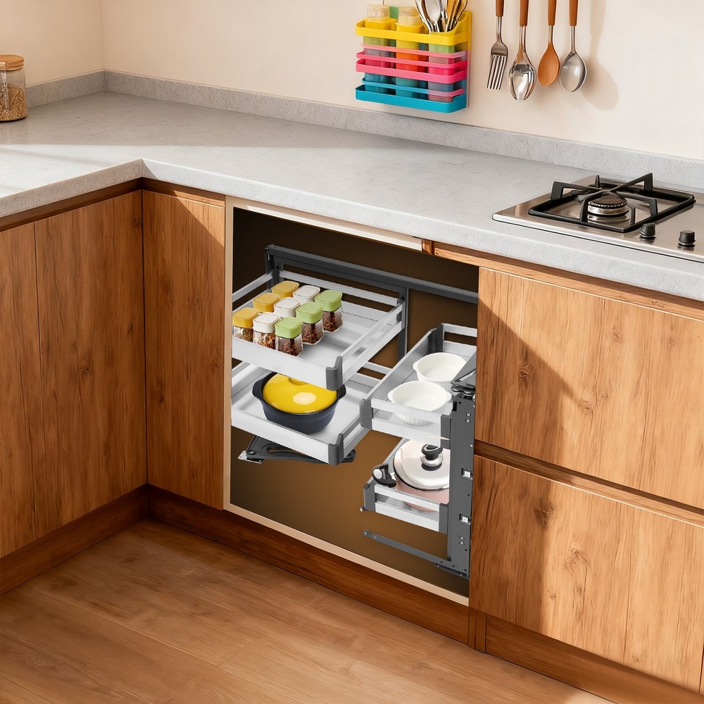 Blind Corner Cabinet Pull-Out Small Space Organizer Kitchen Swivel Storage Shelf