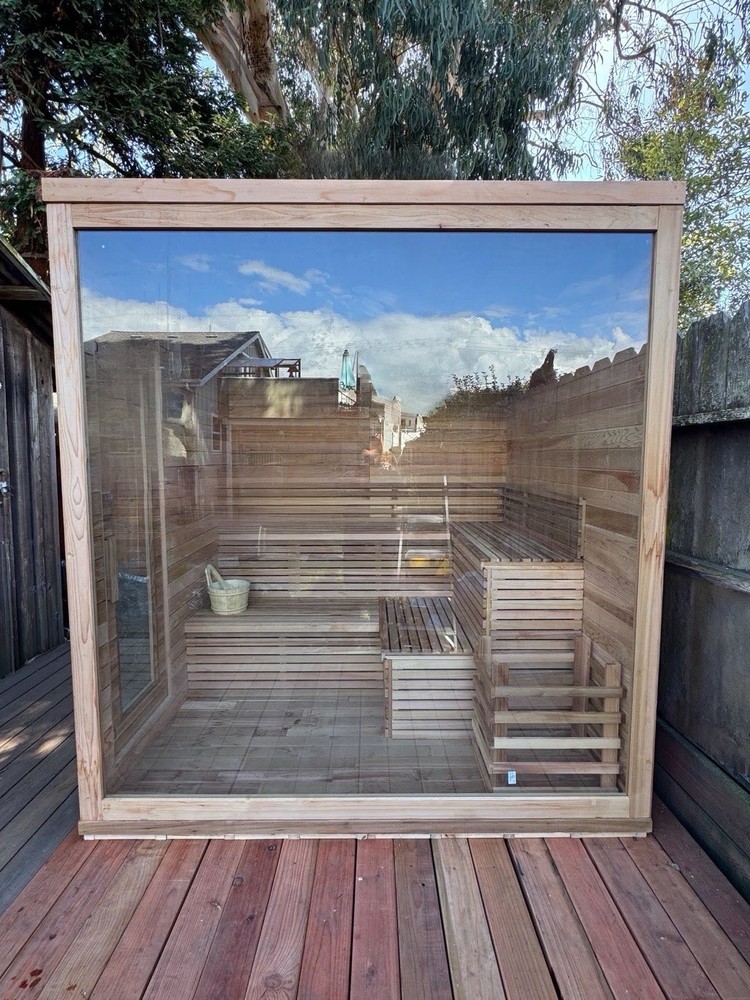 Modern Outdoor Canadian Red Cedar Sauna Cube - Flat Packed Prefab Kit