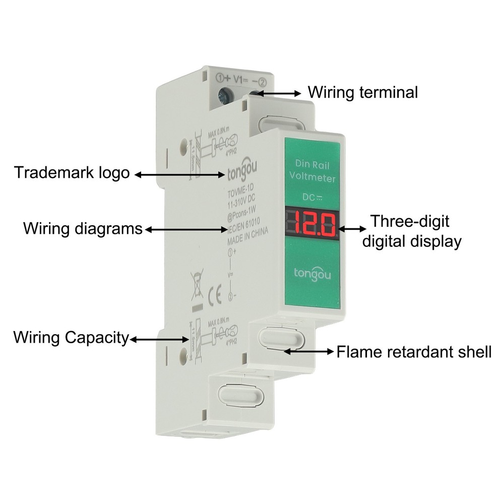 Efficient Voltage Meter for Din Rails LED Display Range from 11 310 Volts