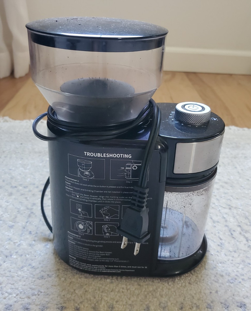 Shardor Coffee Grinder Black Top Bean Hopper Adjustable Burr Grinder