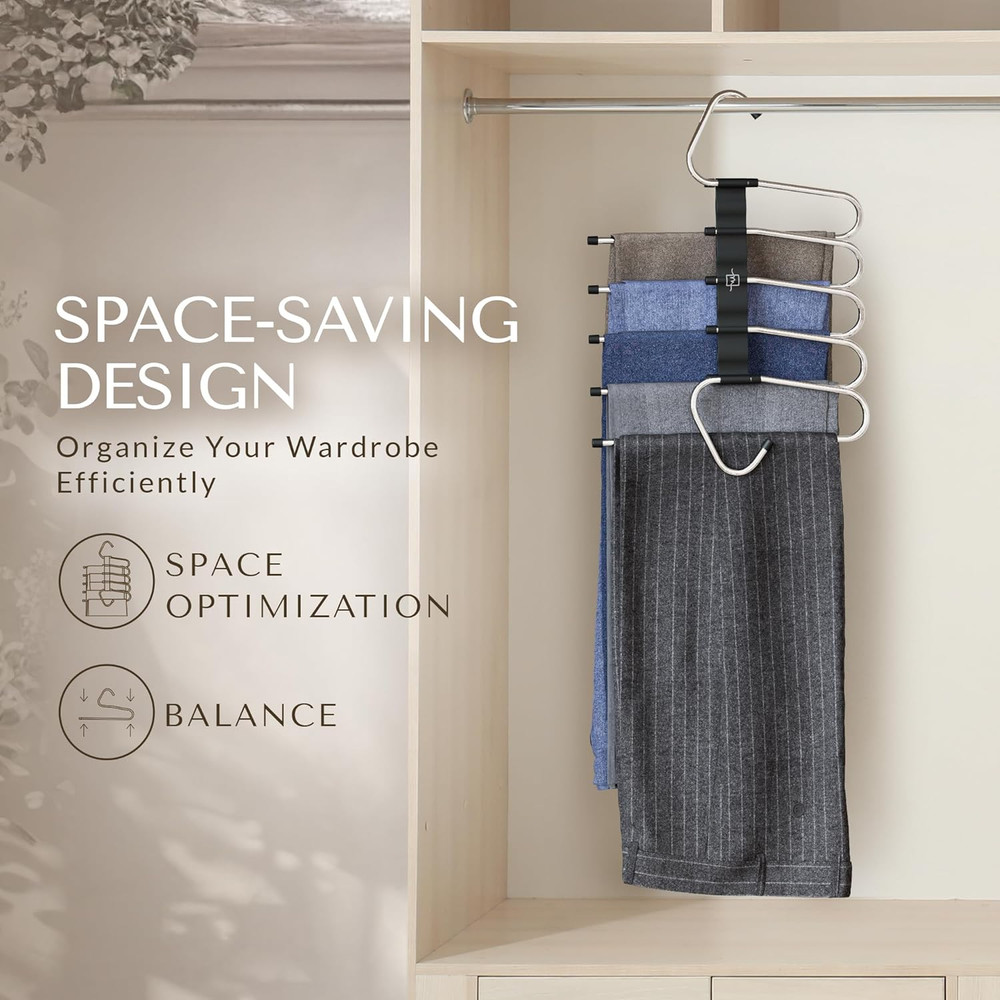 Pants Hangers Space Saving - 2 Pack - Non-Slip Multi-Layer Space Saving Hange...