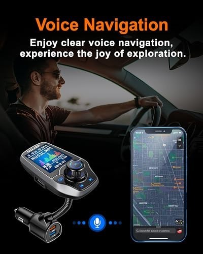 Bluetooth 5.3 FM Transmitter Car Adapter, Hands-Free Calling, USB Fast Charging,