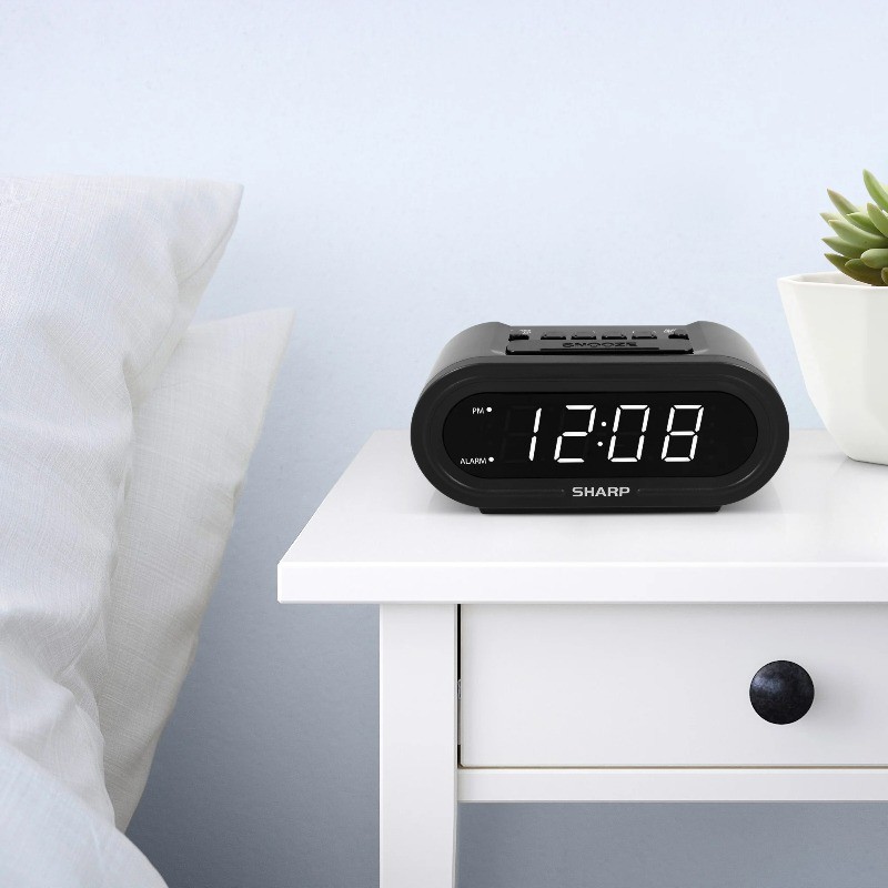 SHARP Digital Alarm Clock with AccuSet - Automatic Set, with White LED Display