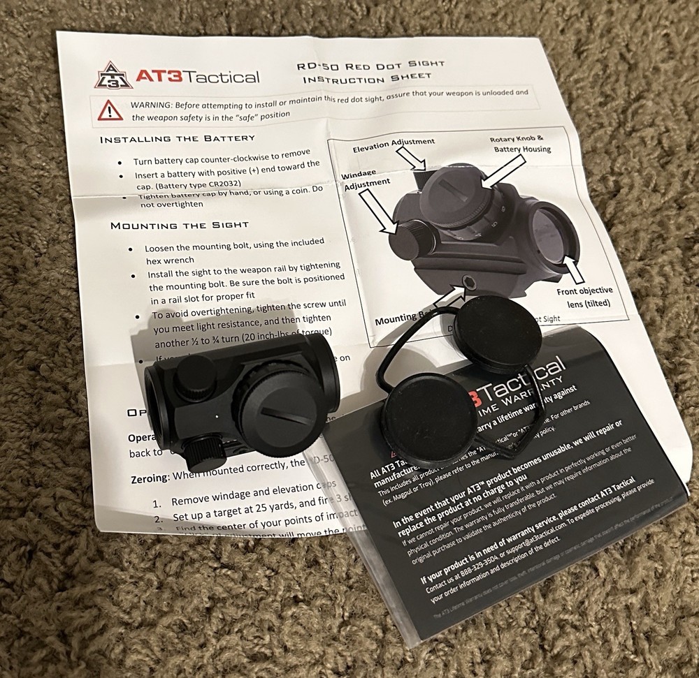 AT3 Tactical RD-50 Micro 2 MOA Red Dot – Low Picatinny Mount with Box