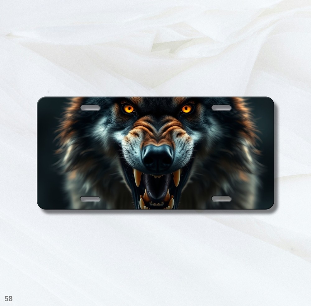 Snarling Wolf License Plate Snarling Design Customizable Front Bumper Plate Spec
