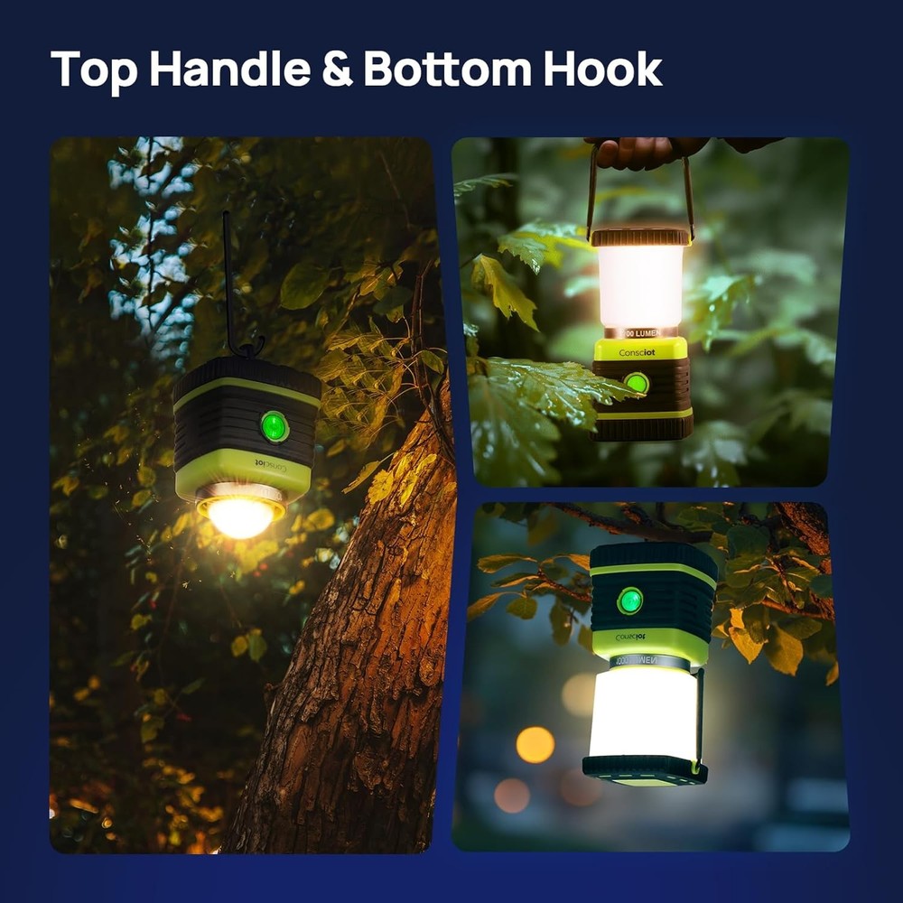 LED Camping Lantern, Consciot Battery Powered 2 Pack, Light Green