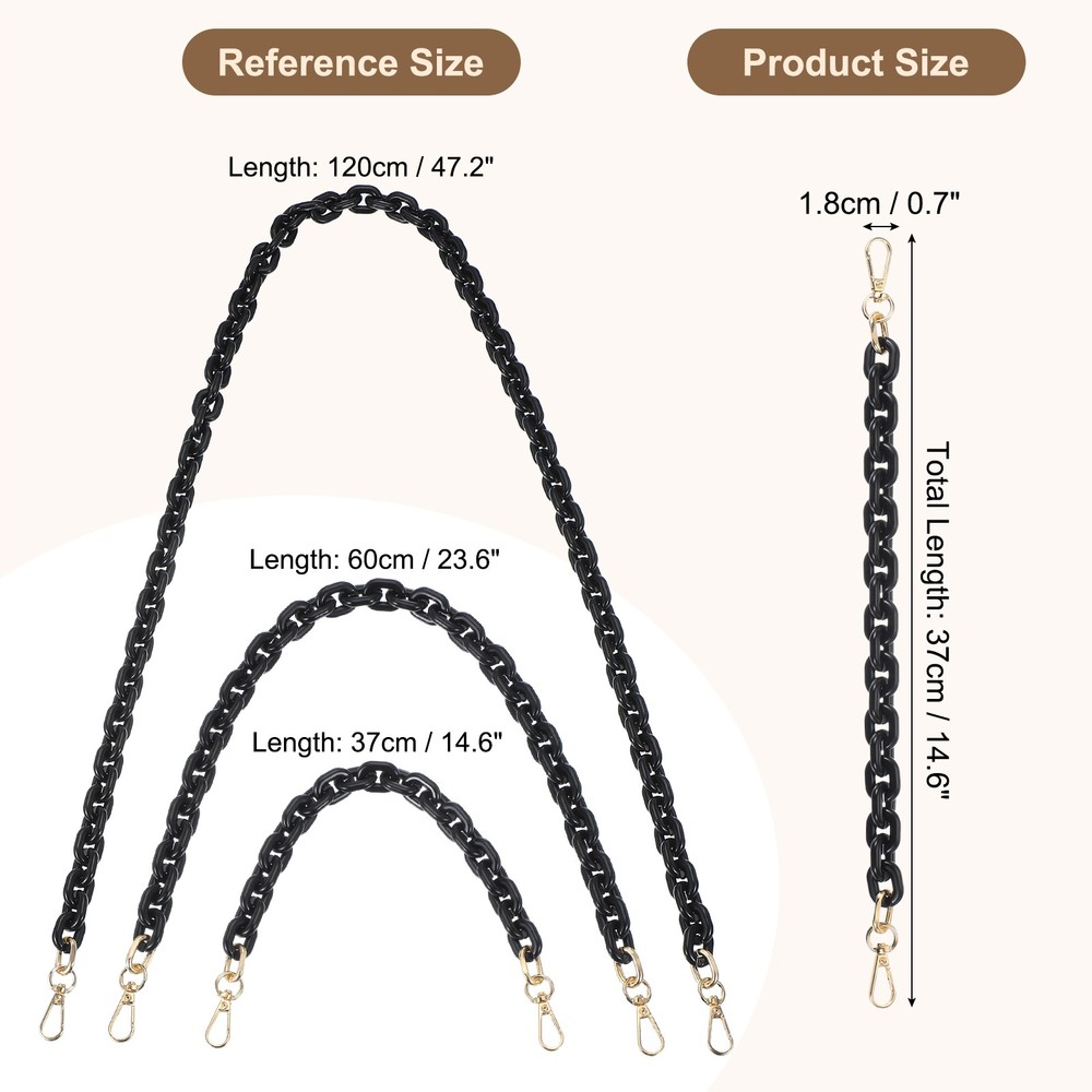 15" Acrylic Chain Purse Strap Replacement Luxury Handbag Strap Black