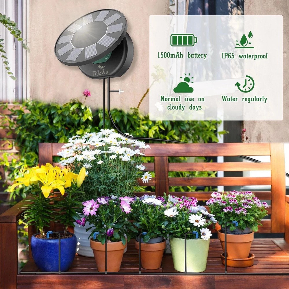 50FT Automatic Solar Drip Irrigation System Kit Plant Watering Timer Set Decor