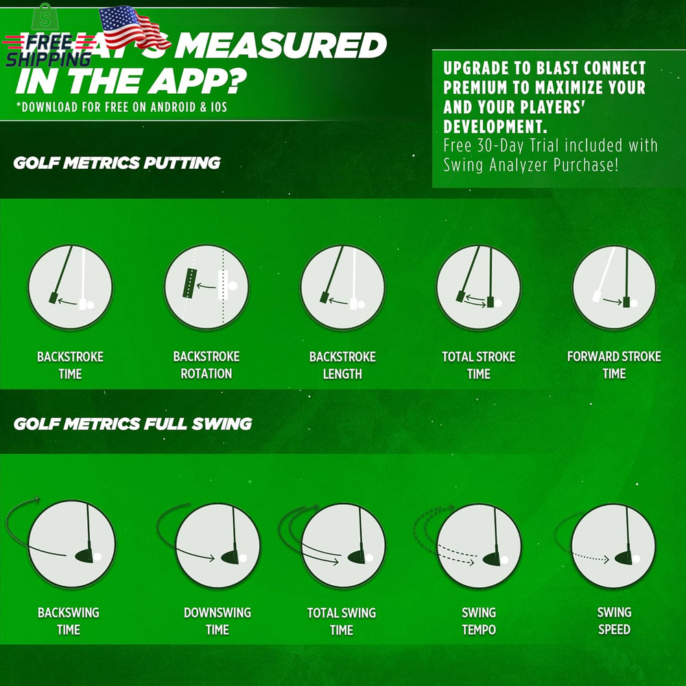 Blast Motion Golf Swing & Stroke Analyzer - Real-Time Feedback, Swing Metrics, S