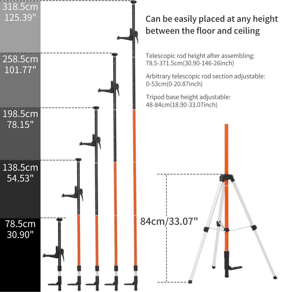 Telescoping Pole Telescoping Laser Level Support Pole with Tripod and Mount f...
