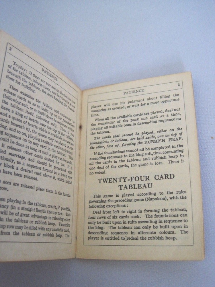 Patience Games Booklet 1925 4"x2.5"