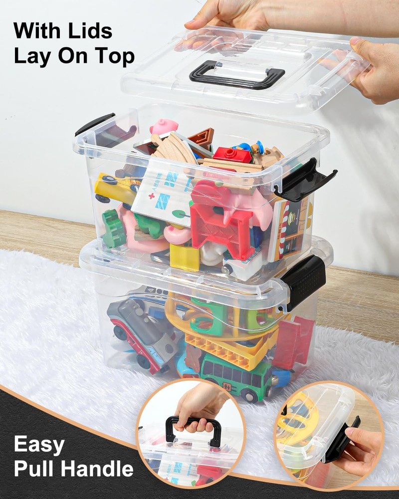 Plastic Storage Bins with Lids 6 Packs, 7 Quart Storage Organizer Bins