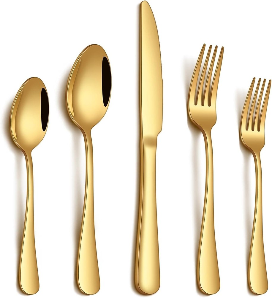 Rust-Resistant 20-Piece Gold Silverware for 4: Includes Knives, Forks, Spoons