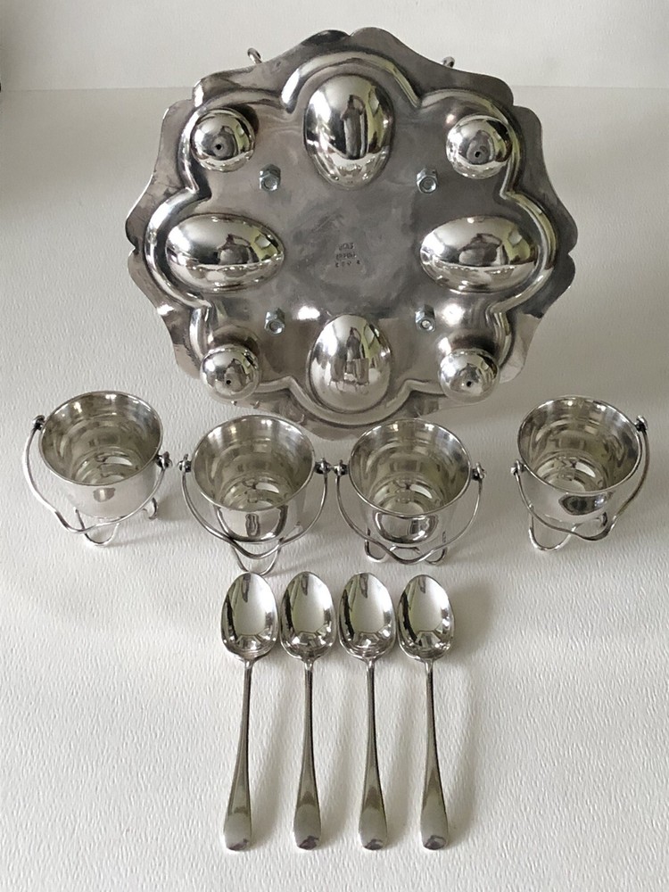 Antique English England SilverPlate Breakfast Egg Serving Caddy Hanging Baskets