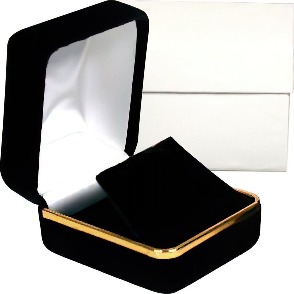 3 Earring Gift Box Black Velvet Gold Showcase Display