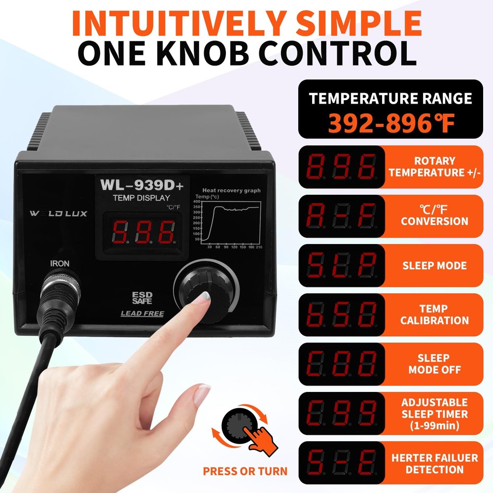 939D+ Digital Soldering Station, 100W Equivalent with PID Temperature Control...