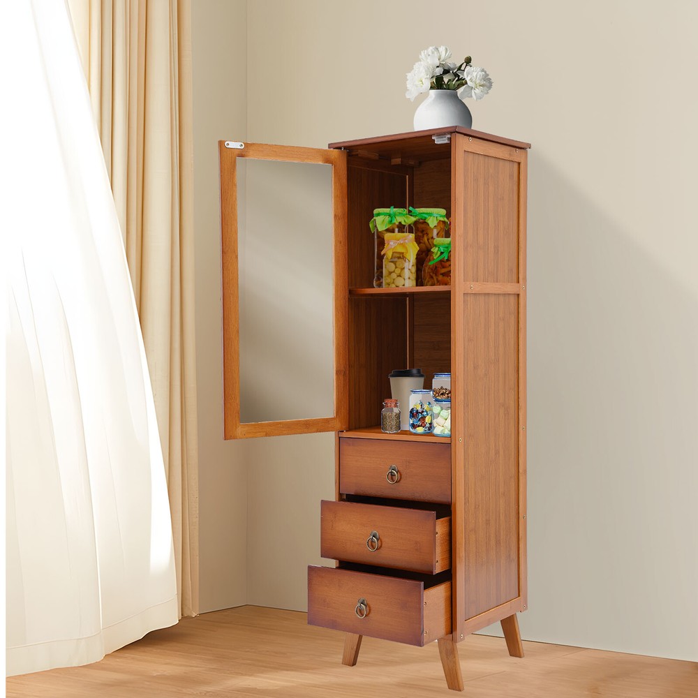 Kitchen Bamboo Storage Cabinet Large Capacity Storage Cupboard Durable Cabinet