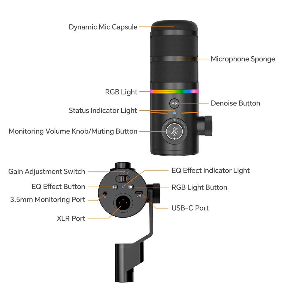 COMICA D10 Pro A XLR USB Dynamic Microphone with Receiver Boom Arm Stand