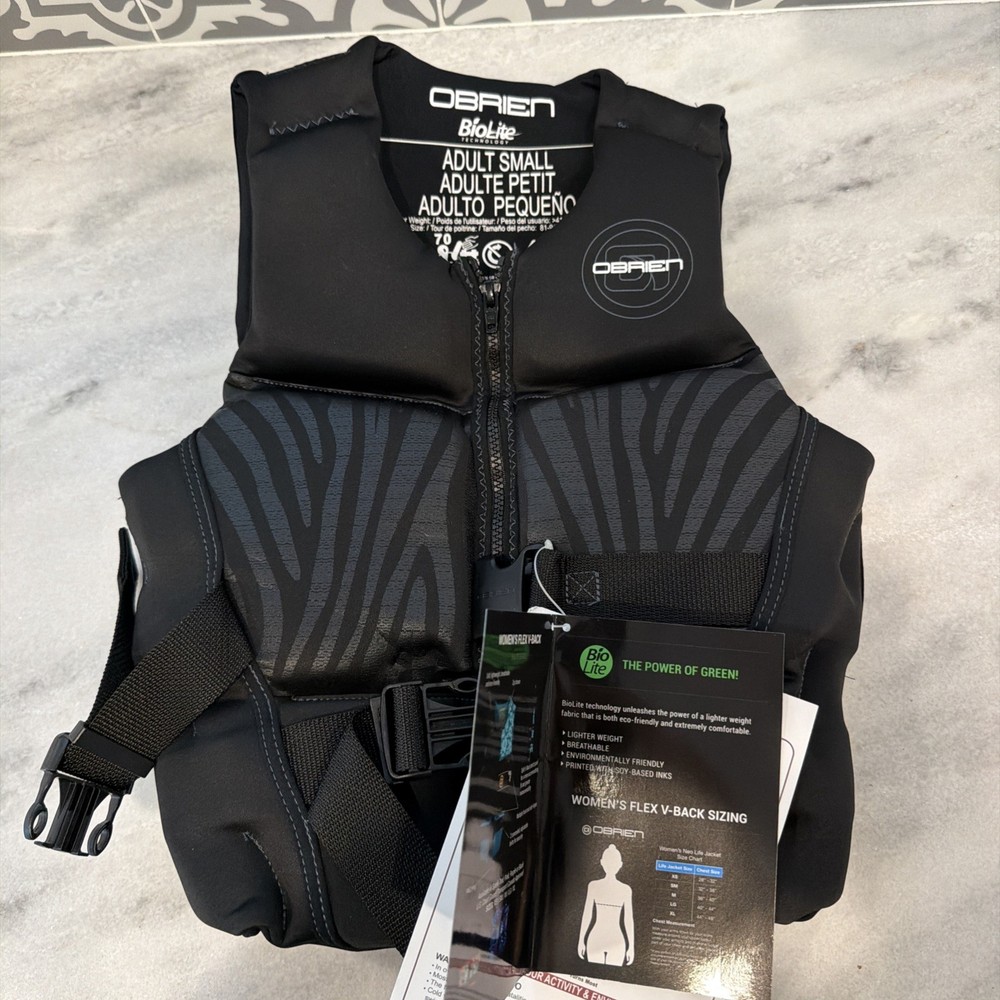 O'Brien Flex V-Back LTD Life Jacket Women’s Small Black Wakeboard Ski Vest