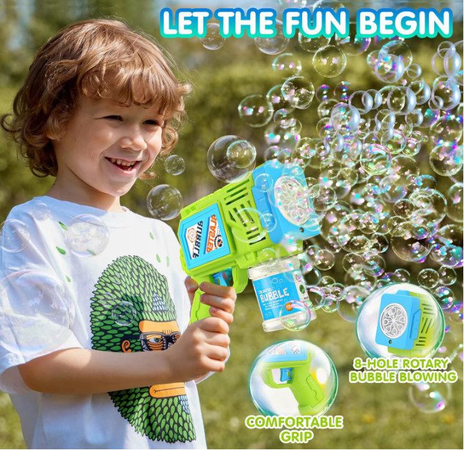 2 Pack Bubble Guns for Kids, LED Light Up Bubbles Machine Blower
