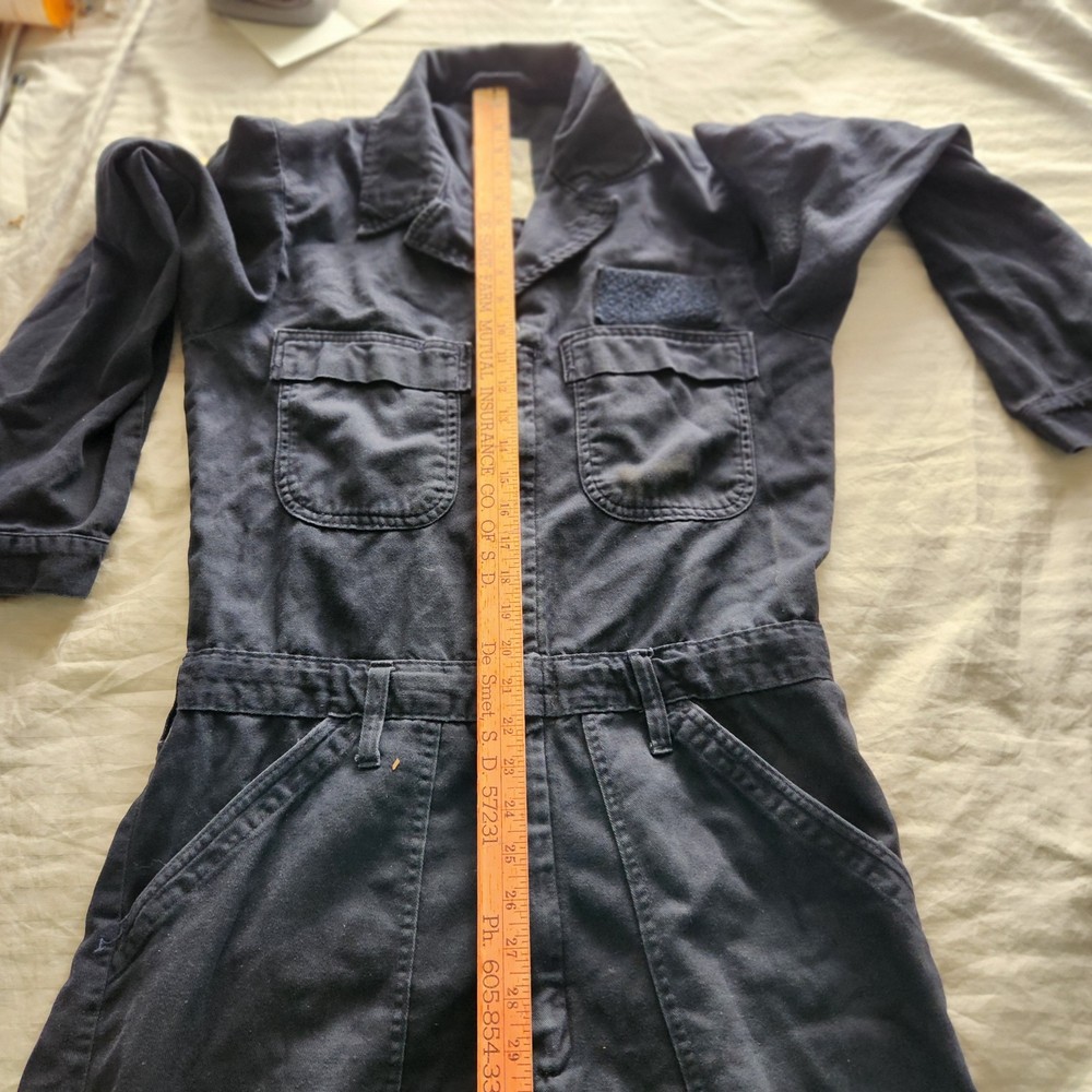 US Navy Coverall 40L Flame-Resistant Utility Dark Blue Hook Loop Tag Left Side