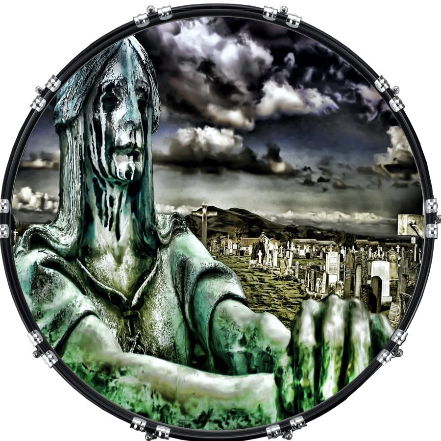 Custom 22" Kick Bass Drum Head Graphical Image Front Skin Graveyard Statue