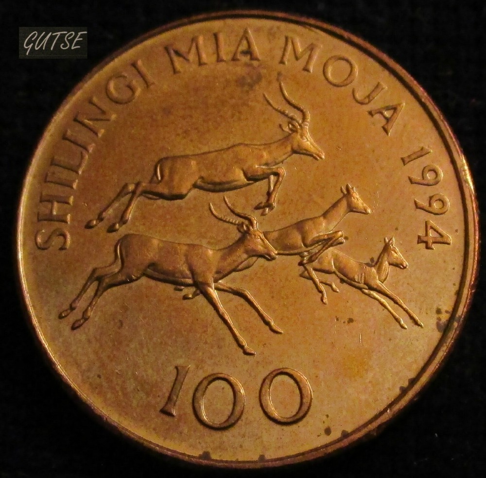 TANZANIA, 100 SHILINGI 1994, FOUR IMPALAS, UNCIRCULATED.
