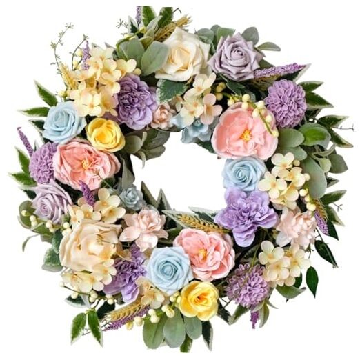 Spring Summer Wreath for Front Door 22 Inch Artificial Floral Multicolor