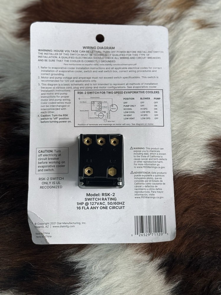 Dial 7110 Two-Speed Six-Position Evaporative Cooler Switch