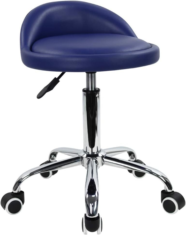 PU Leather Round Rolling Stool W/ Back Rest Height Adjustable Swivel Drafting