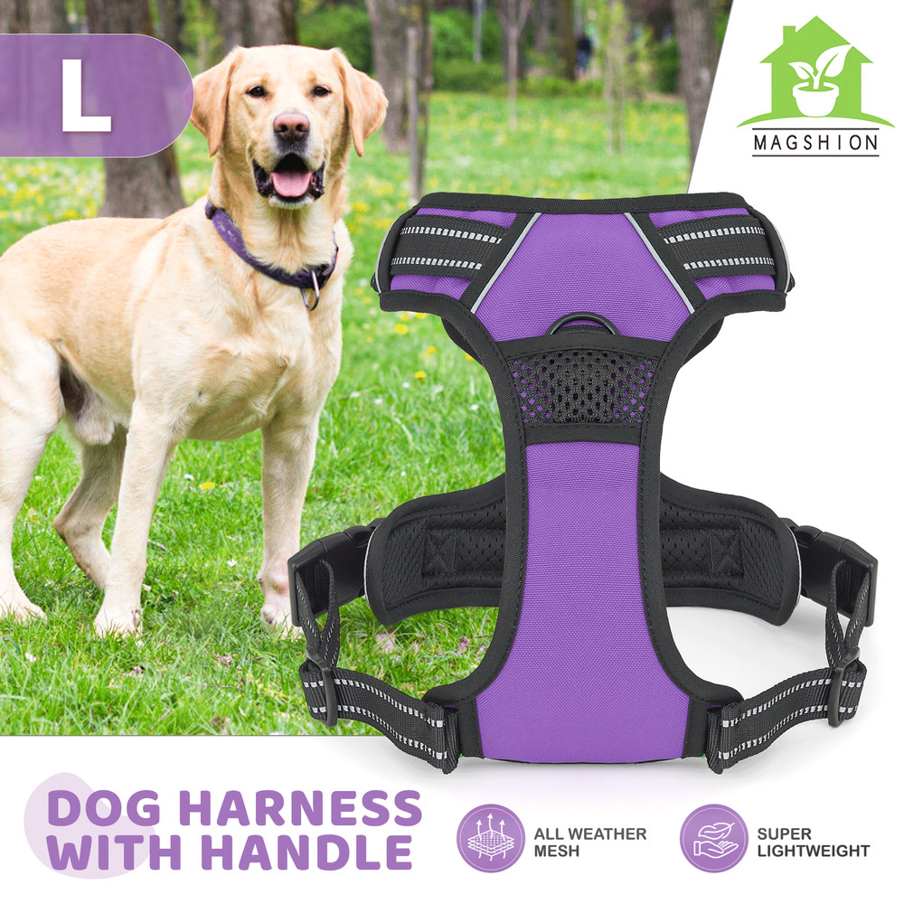 Reflective Adjustable No Pull Pet Harness Handle Easy Control Purple Puppy Vest