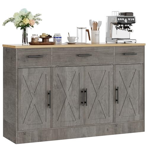Buffet Cabinet with Storage,53.4" Large Kitchen Storage Cabinet with 3 Grey