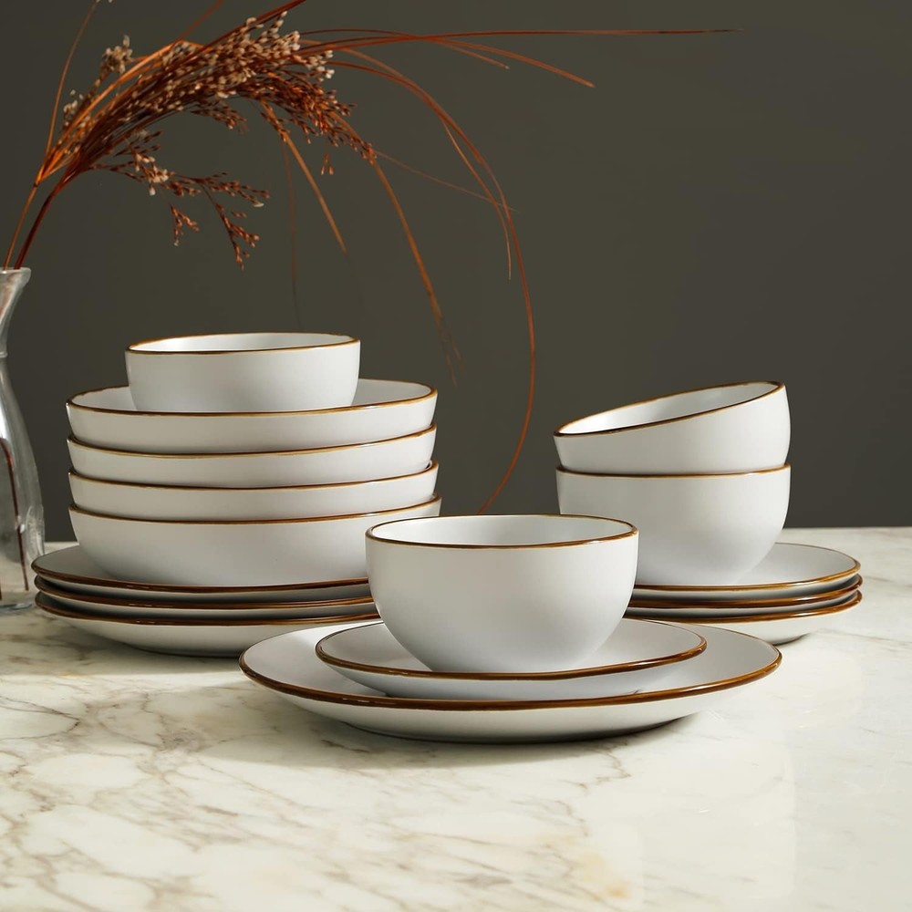 Brasa White Matte Stoneware 16-PC Dinnerware Set - Perfect for Casual Dining