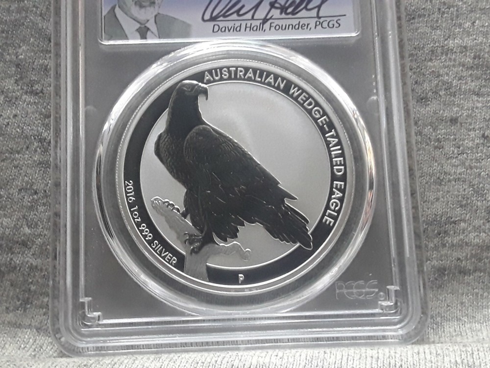2016-P AUSTRALIA $1 MS70 WEDGED TAILED EAGLE DAVID HALL SIGNED PCGS CERTIFIED