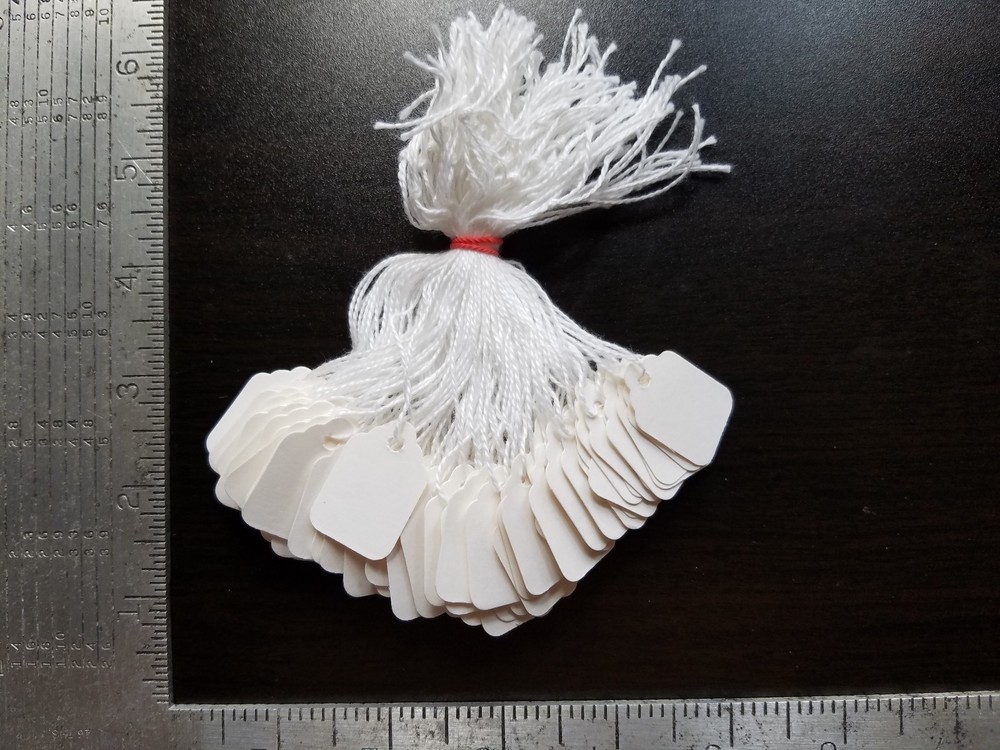1000 Blank White Merchandise Price Tags with Strings Size #2 Retail Strung Label