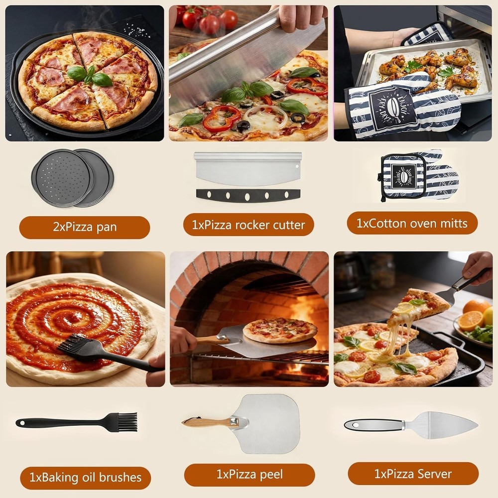 7-Piece Pizza Peel Set with 12-Inch Metal Paddle & Foldable Handle