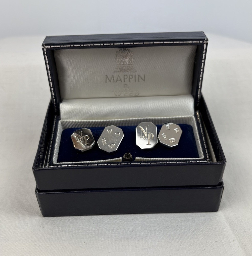 Exquisite Mappin & Webb Sterling Silver Cufflinks Engraved - 'NP' Original Box