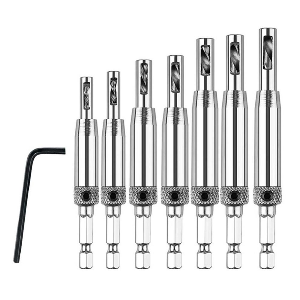7X Hex Self Centering Hinge Drill Bit Set Hardware Pilot Hole Door Window Tool❥