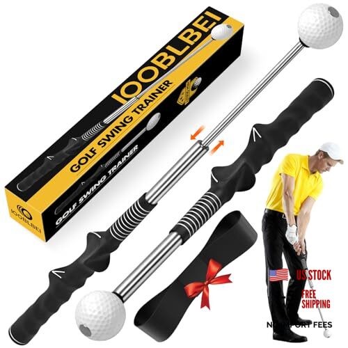 Retractable Golf Swing Trainer, Golf Training Aid & Golf Grip Trainer for
