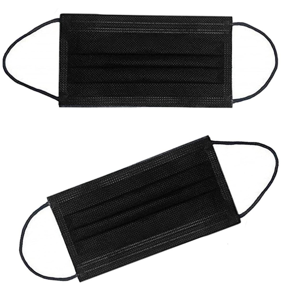 3-Layer Non-Woven Black Disposable Face Masks - 100 Pack for Pollution Defense