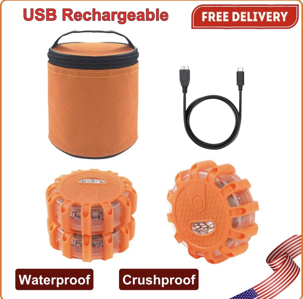 3X LED Road Flares Emergency Disc Safety Light Flashing Warning Roadside Beacon