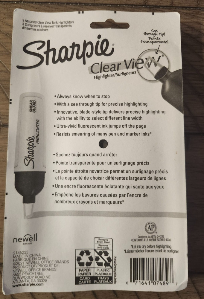 Sharpie 3 Pack Clearview Highlighter Markers Pens Set Fluorescent Smear Guard