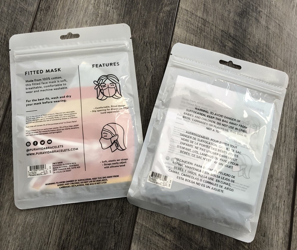 Pura Vida SOLID BLACK FACE MASK & ORANGE STRIPED MASK/NWT