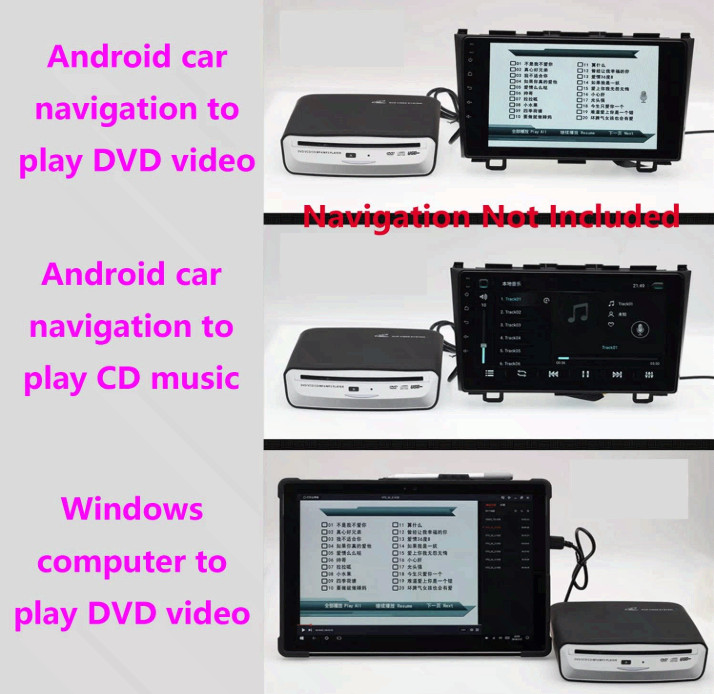 External Car Universal CD Player Machine, Vehicle External USB CD Player for Car