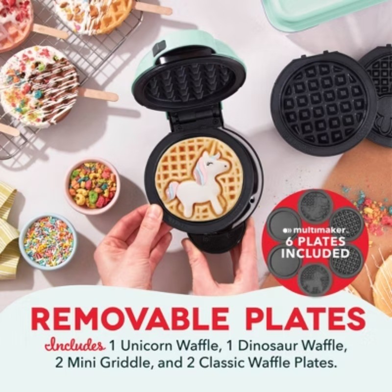 MultiMaker Mini Waffle Maker System with 6 Removeable Holiday Plates